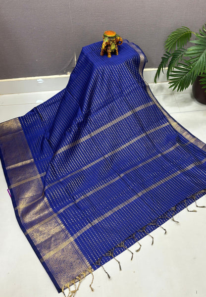 Handloom Cotton Saree-Blue in 1000 Butta Pattern