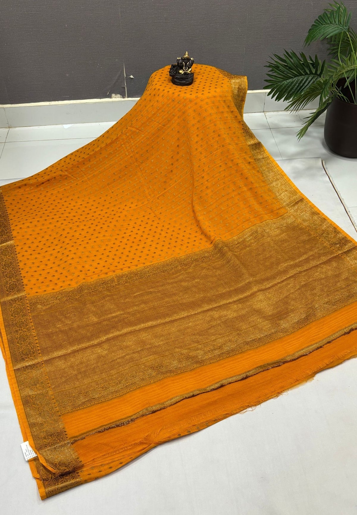 Banarasi Georgette Saree-Mango Yellow with Mini Leaf Butta and Zari Border