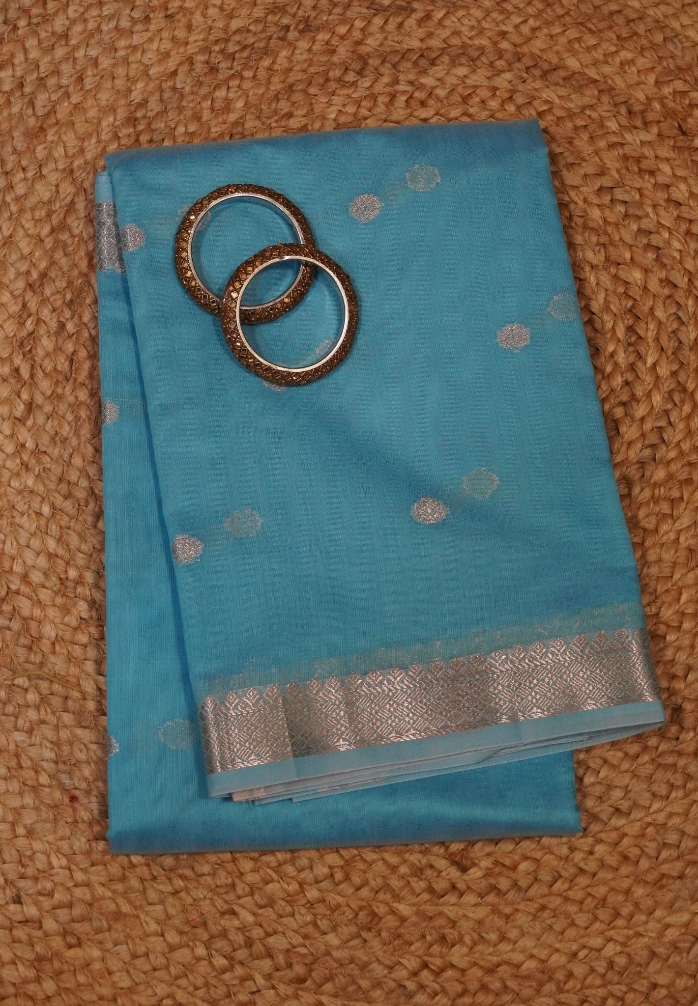 Maheshwari Silk Saree - Sky Blue