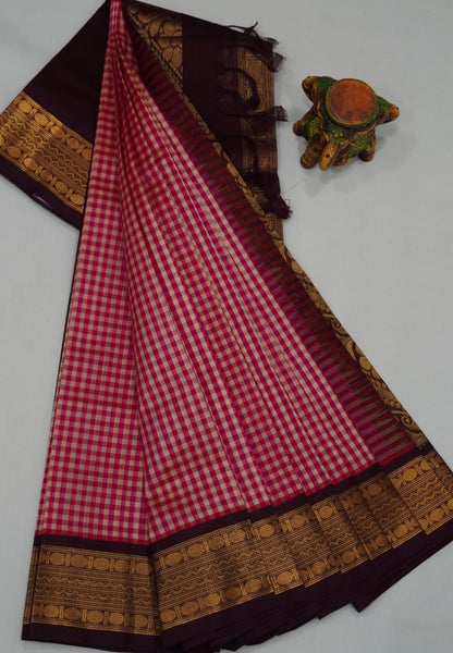 Pure Silk Cotton Saree- Palum Pazhamum Small Checks