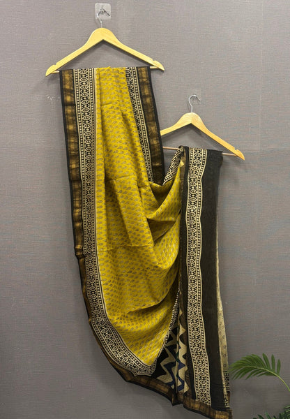 Pure Maheshwari Silk Cotton Saree-Yellow