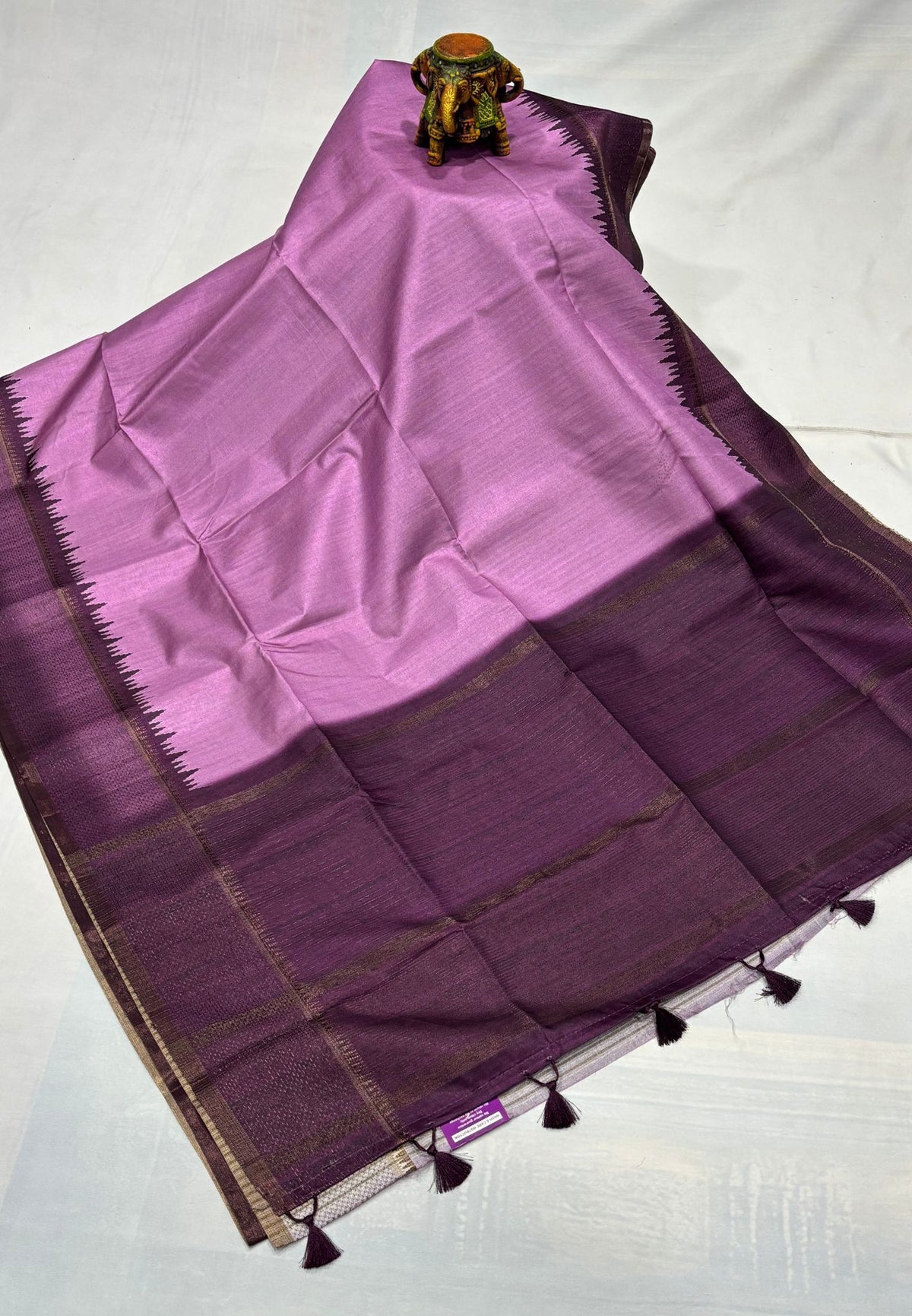 Semi Tussar Saree-Purple with Antique Zari Border