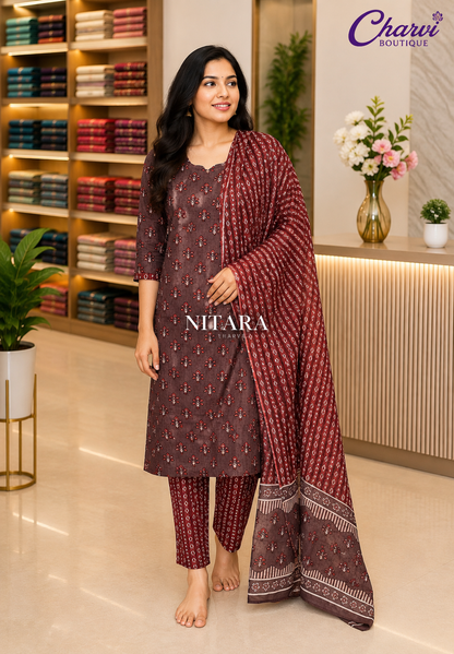 3Pc Salwar Suit with Ajrakh Print