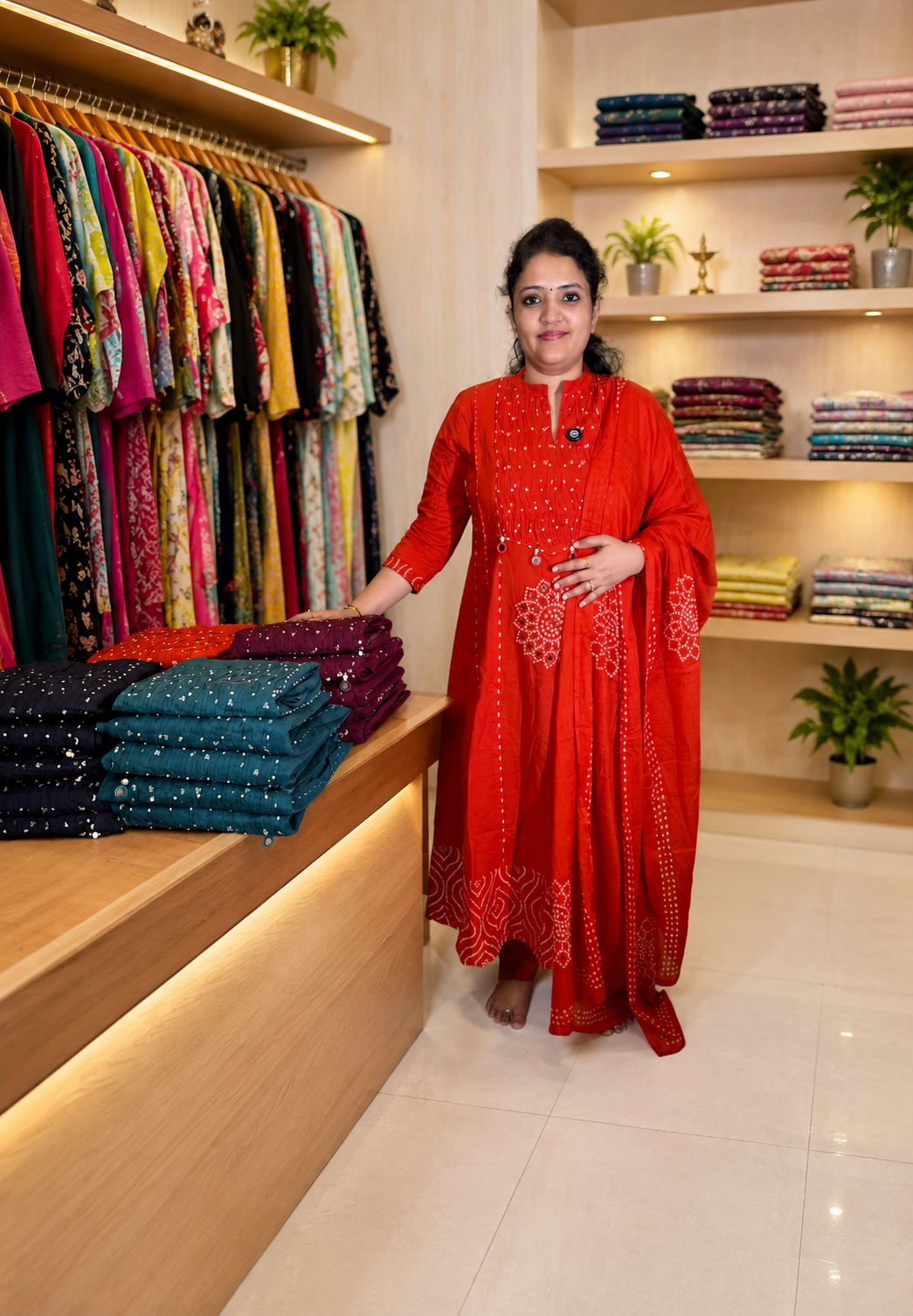 3Pcs Salwar Suit-Small Bandhini Print with Sequence Work
