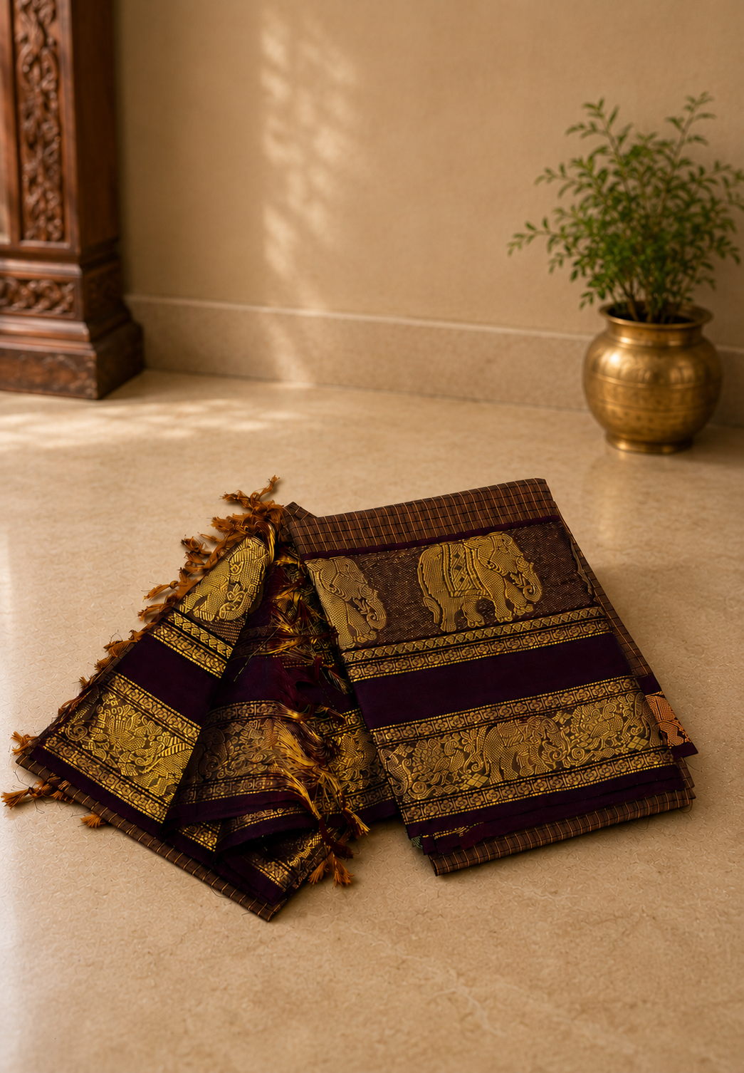 Chettinadu Cotton 2Pc Salwar Material-Brown