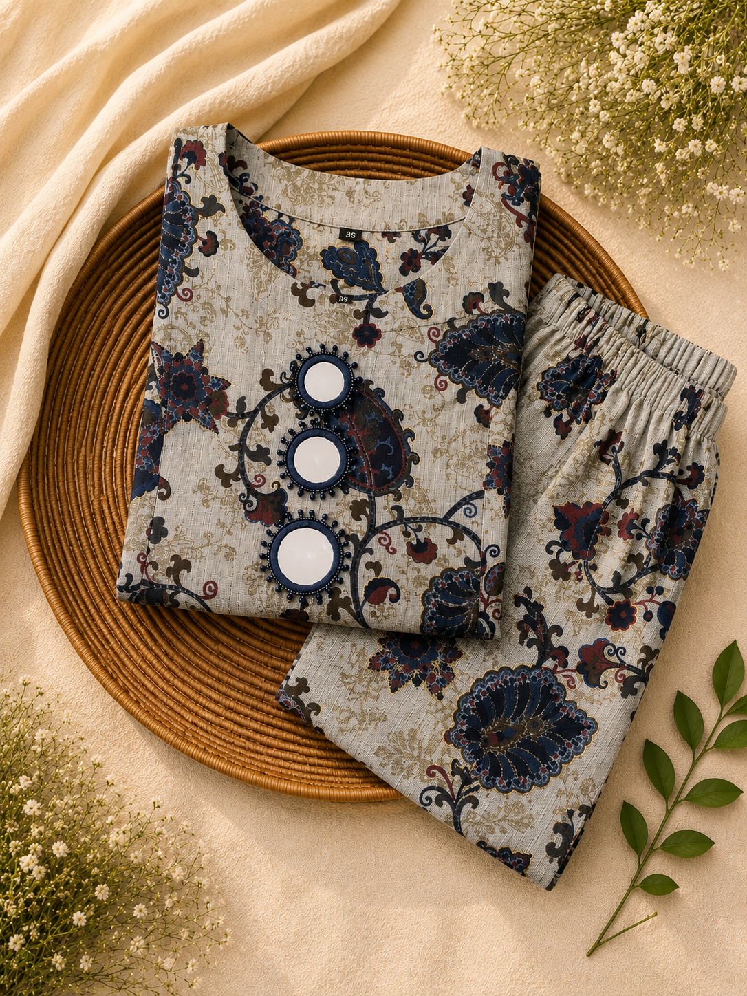Cord Set - Mirror Work with Floral Printed