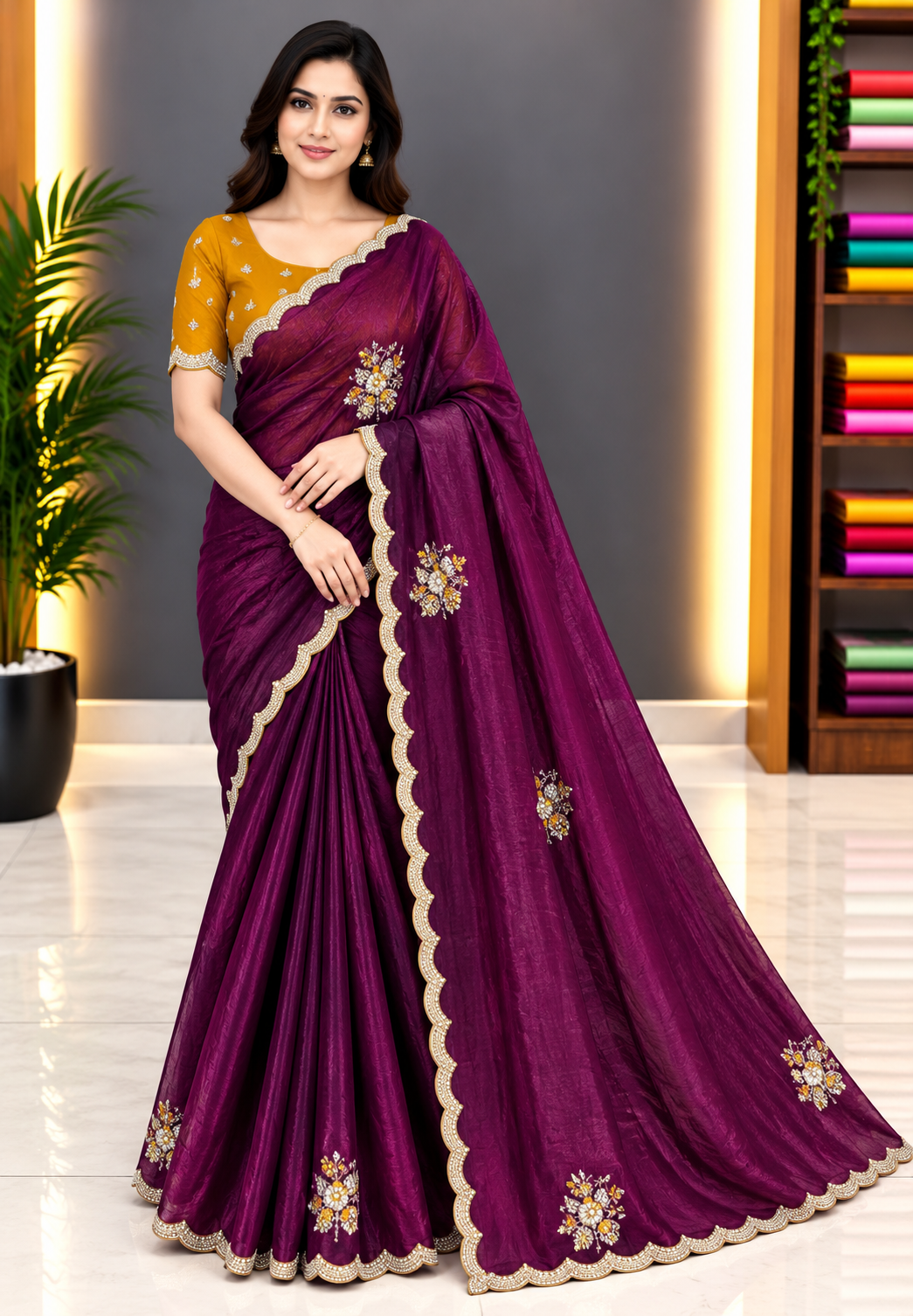 Designer Saree-Wine