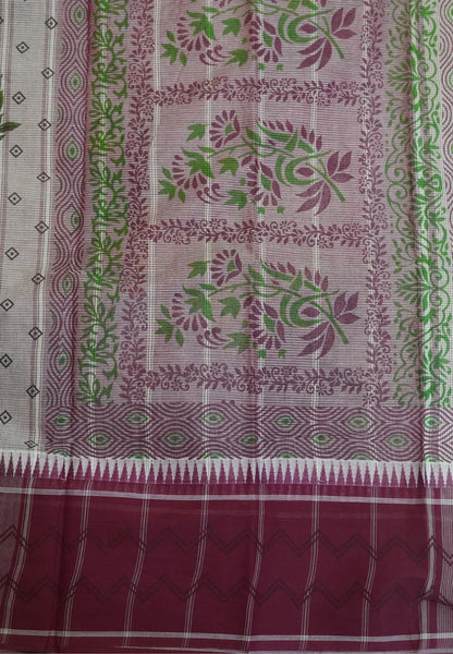 Pure Cotton Saree-Cream with Maroon in Bandhini