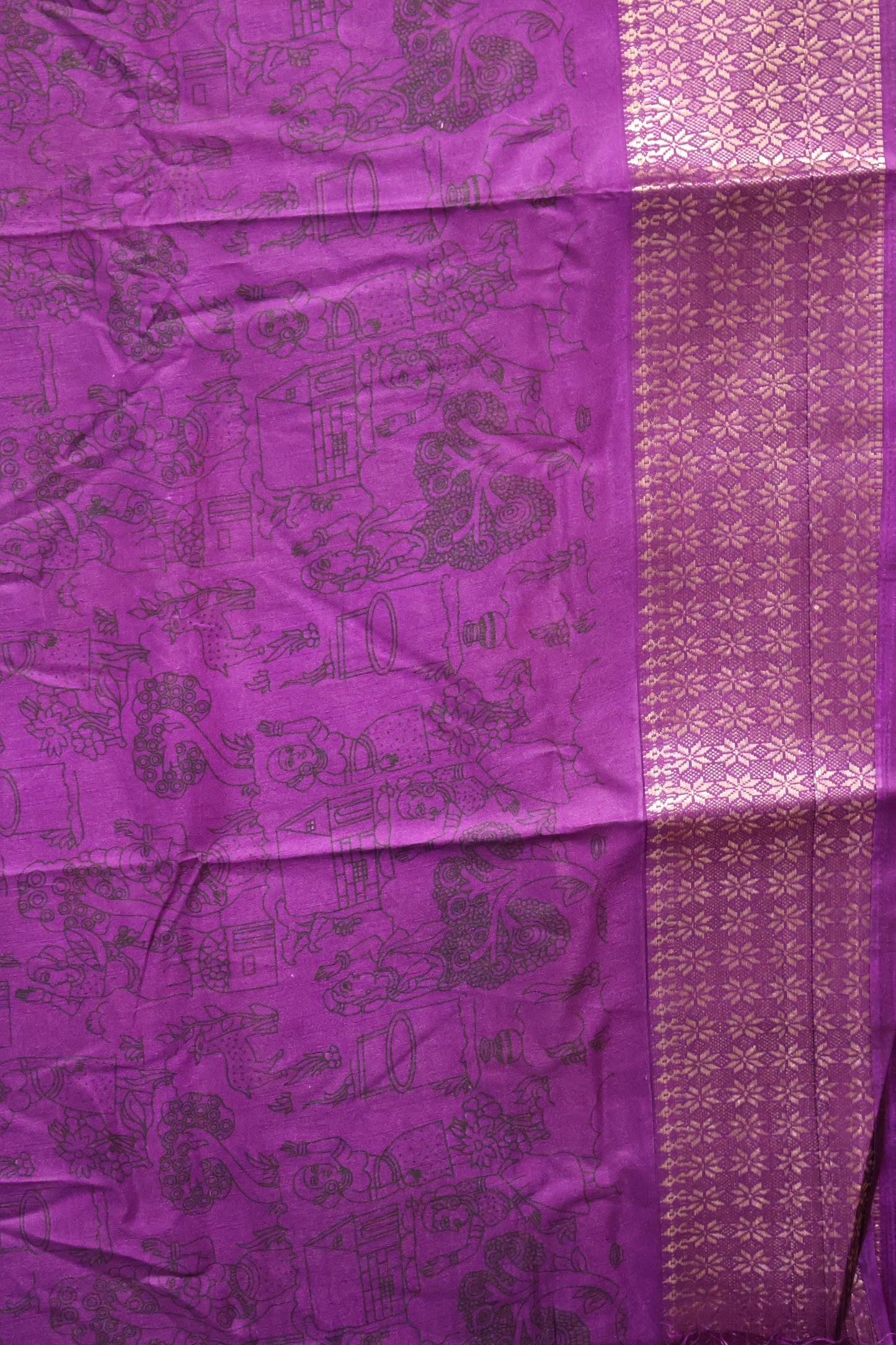 Dola Silk Saree Folk Art Print-Grey