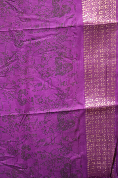 Dola Silk Saree Folk Art Print-Grey