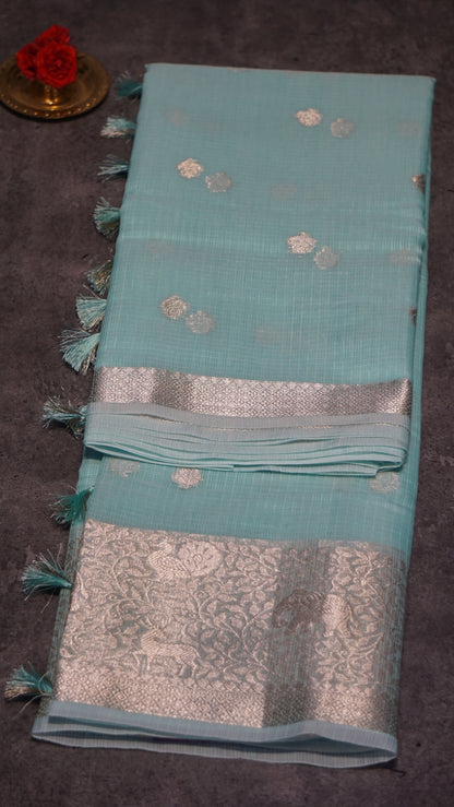 Art Zari Kota Pastel Saree Teal Green