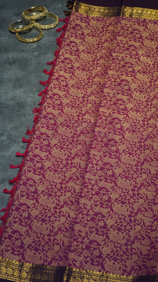 Kanchi Cotton Saree Vanasingaram Maroon