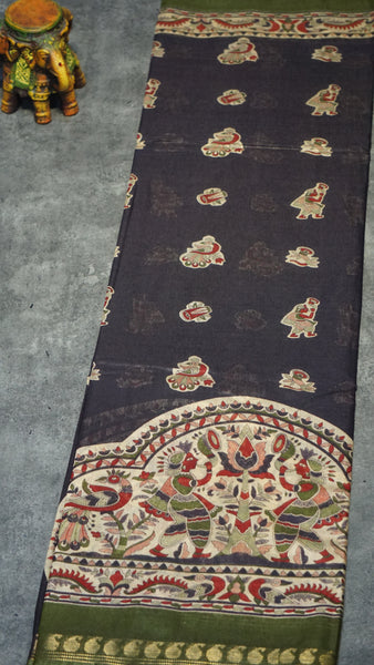 Semi Linen Kalamkari Saree Wine