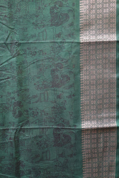 Dola Silk Saree Folk Art Print-Pink