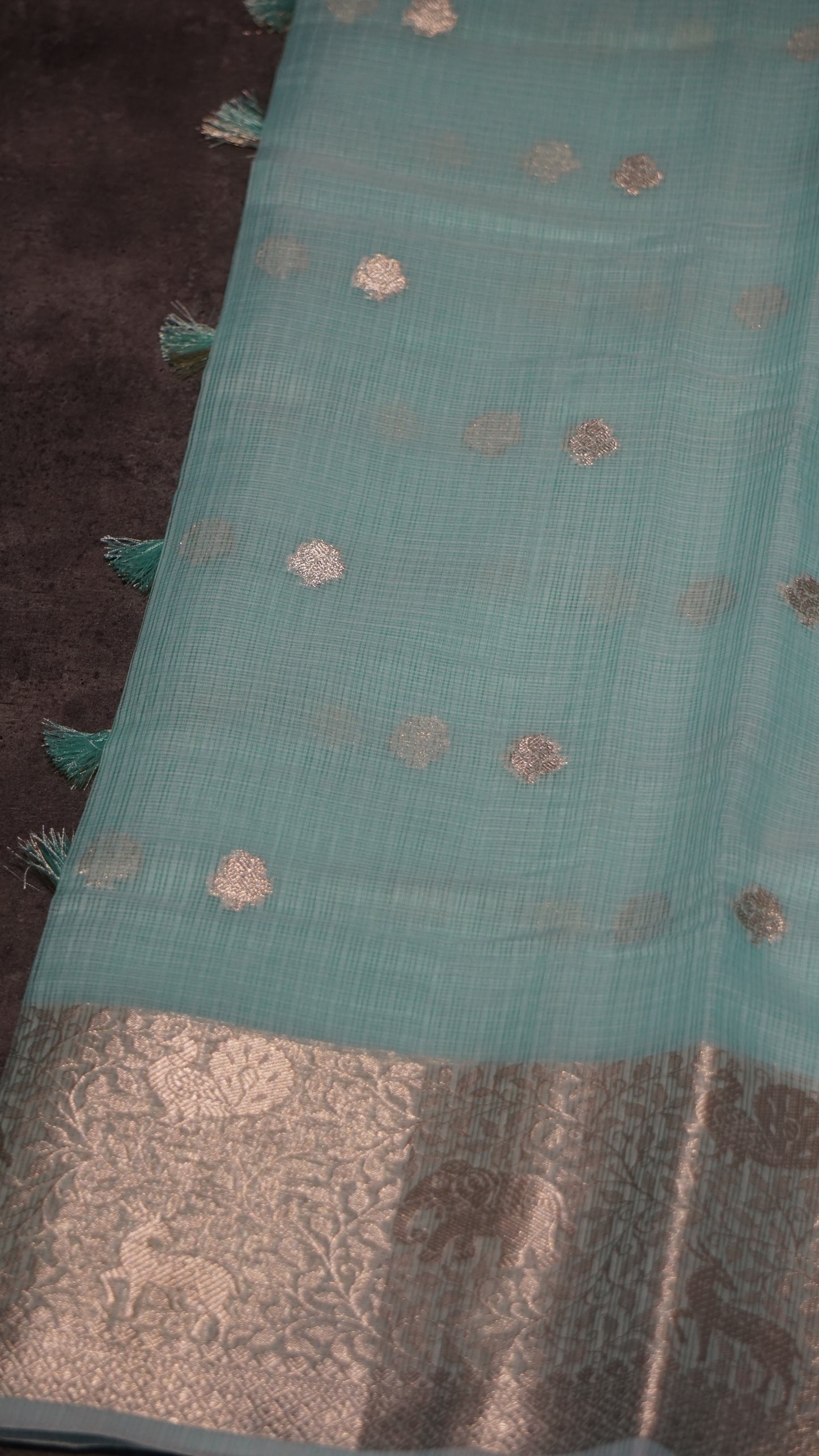 Art Zari Kota Pastel Saree Teal Green