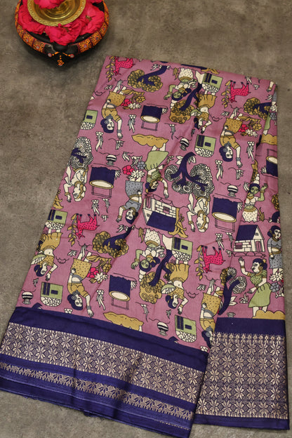 Dola Silk Saree Folk Art Print-Lavender