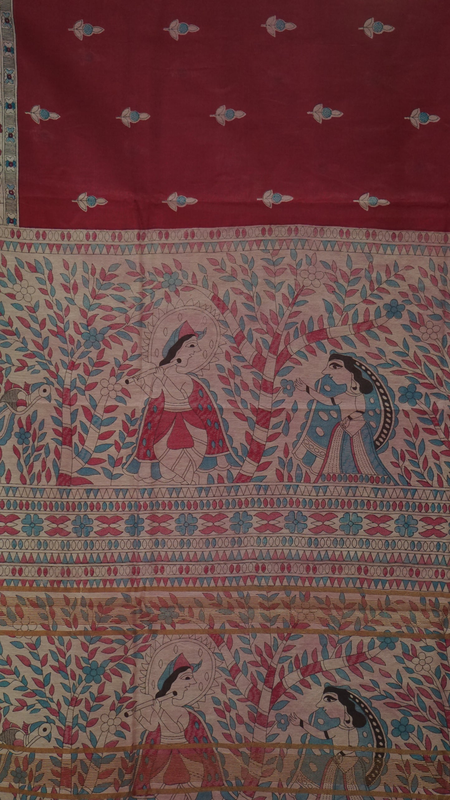 Semi Linen Pink Saree With Madhubani Print