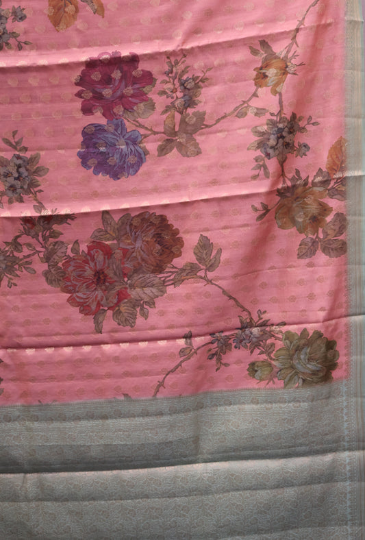 Pure Banarasi Saree Chiniya Silk -Pink Tree Pattern