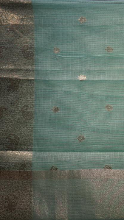 Art Zari Kota Pastel Saree Teal Green