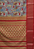 Dola Silk Saree Folk Art Print-Greyish Blue thumbnail
