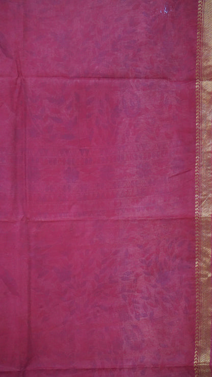 Semi Linen Pink Saree With Madhubani Print