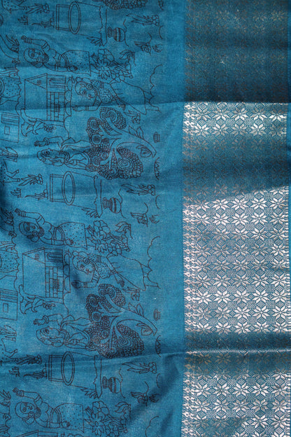 Dola Silk Saree Folk Art Print-Beige