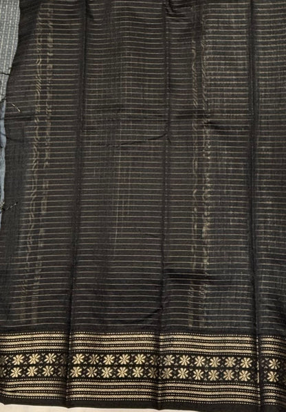 Raw Silk Saree-Grey in 1000 Butta with Contrast Zari Border