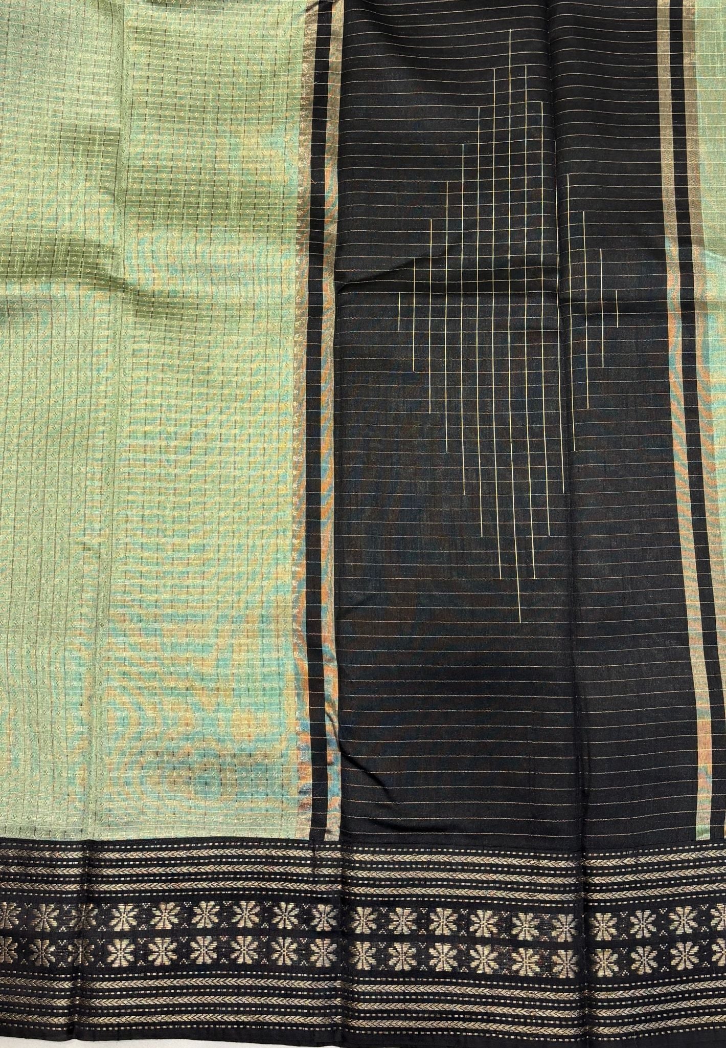 Raw Silk Saree-Elachi Green in 1000 Butta with Contrast Zari Border