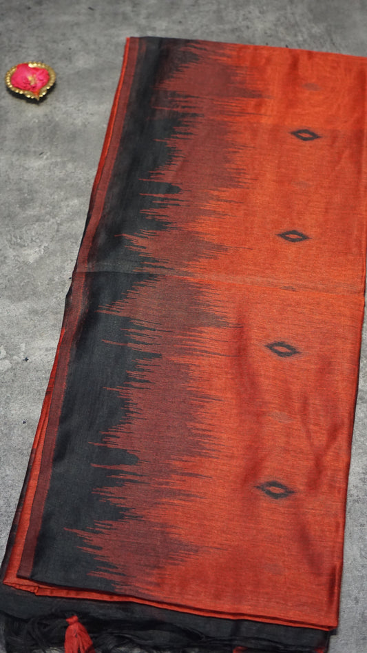 Munga Cotton Saree Ikkat Print Red