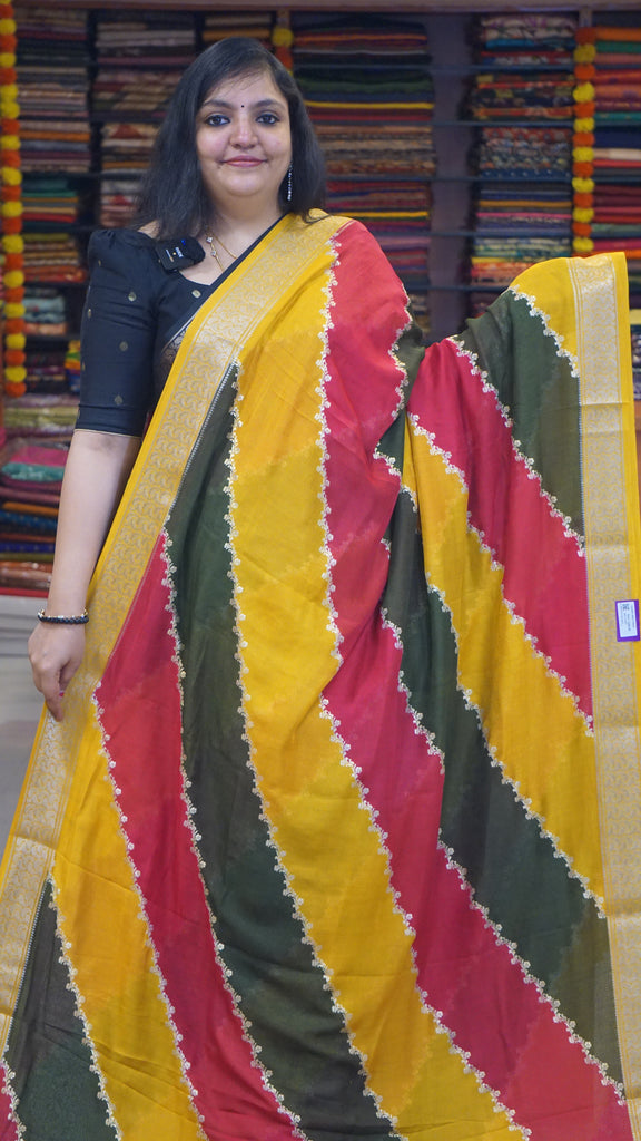 Shiffon Saree Sage Yellow Border