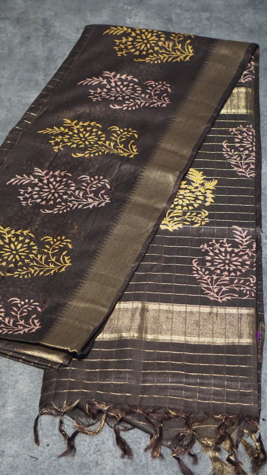 Bhagalpur Cotton Saree Checks Brown