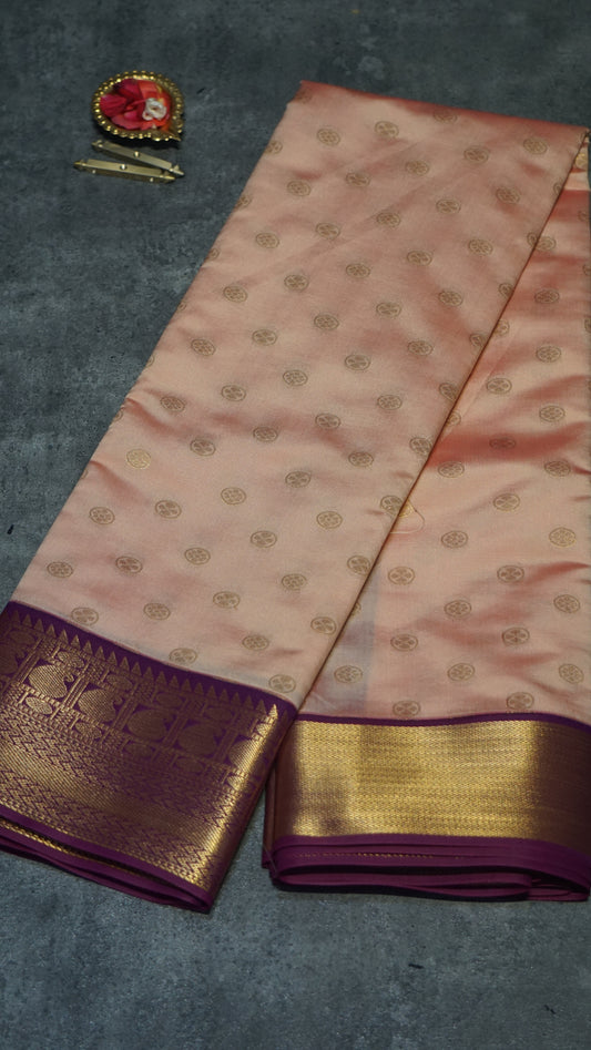 Semi Kanjeevaram Saree Peach Pink