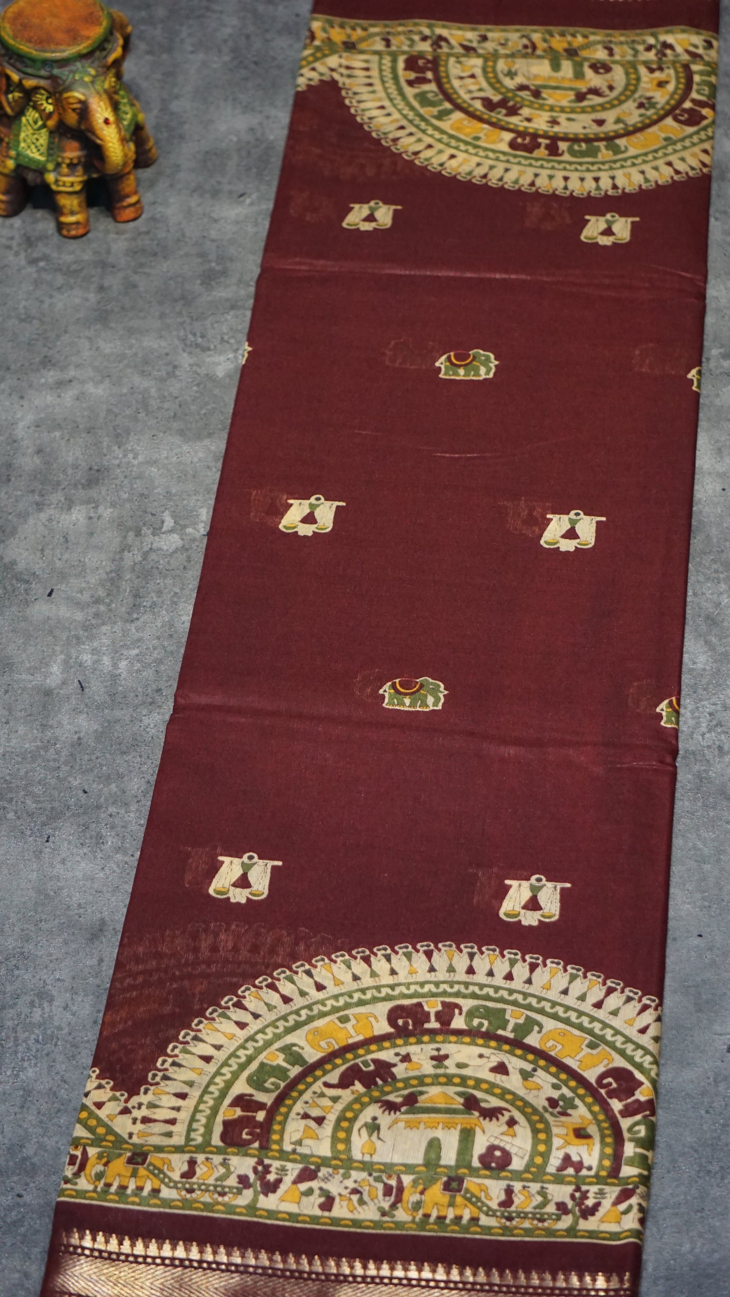Semi Linen Kalamkari Saree Maroon