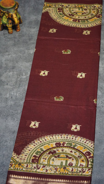 Semi Linen Kalamkari Saree Maroon