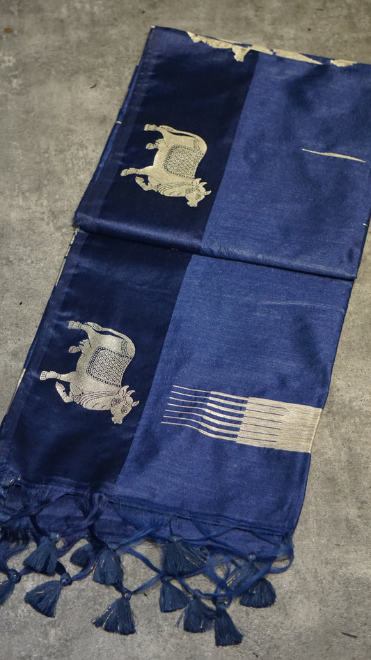 Chappa Semi Tussar Saree Ink Blue
