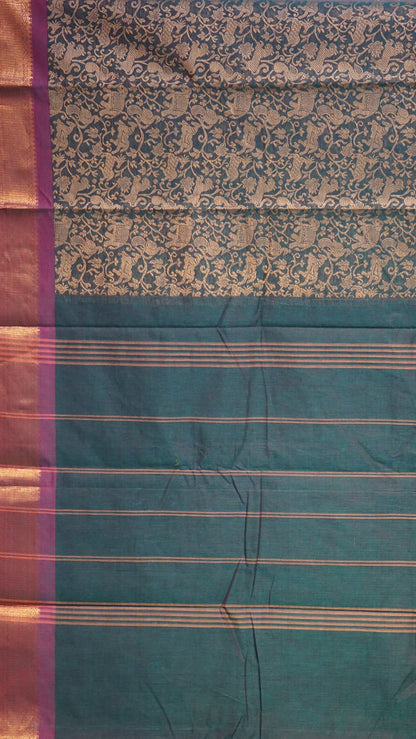 Kanchi Cotton Saree Vanasingaram Bottle Green