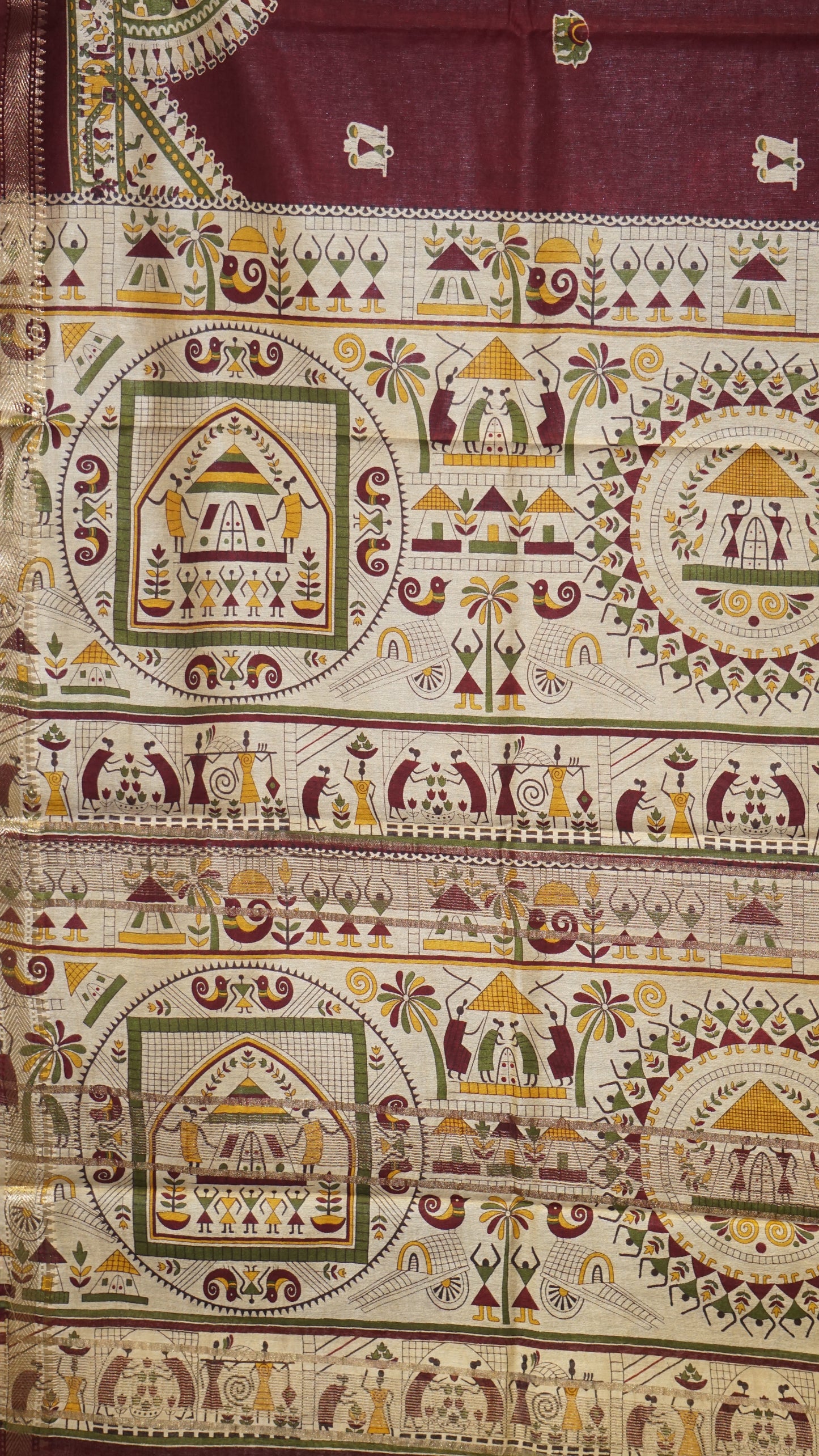 Semi Linen Kalamkari Saree Maroon