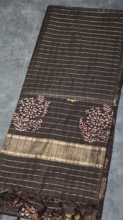 Bhagalpur Cotton Saree Checks Brown