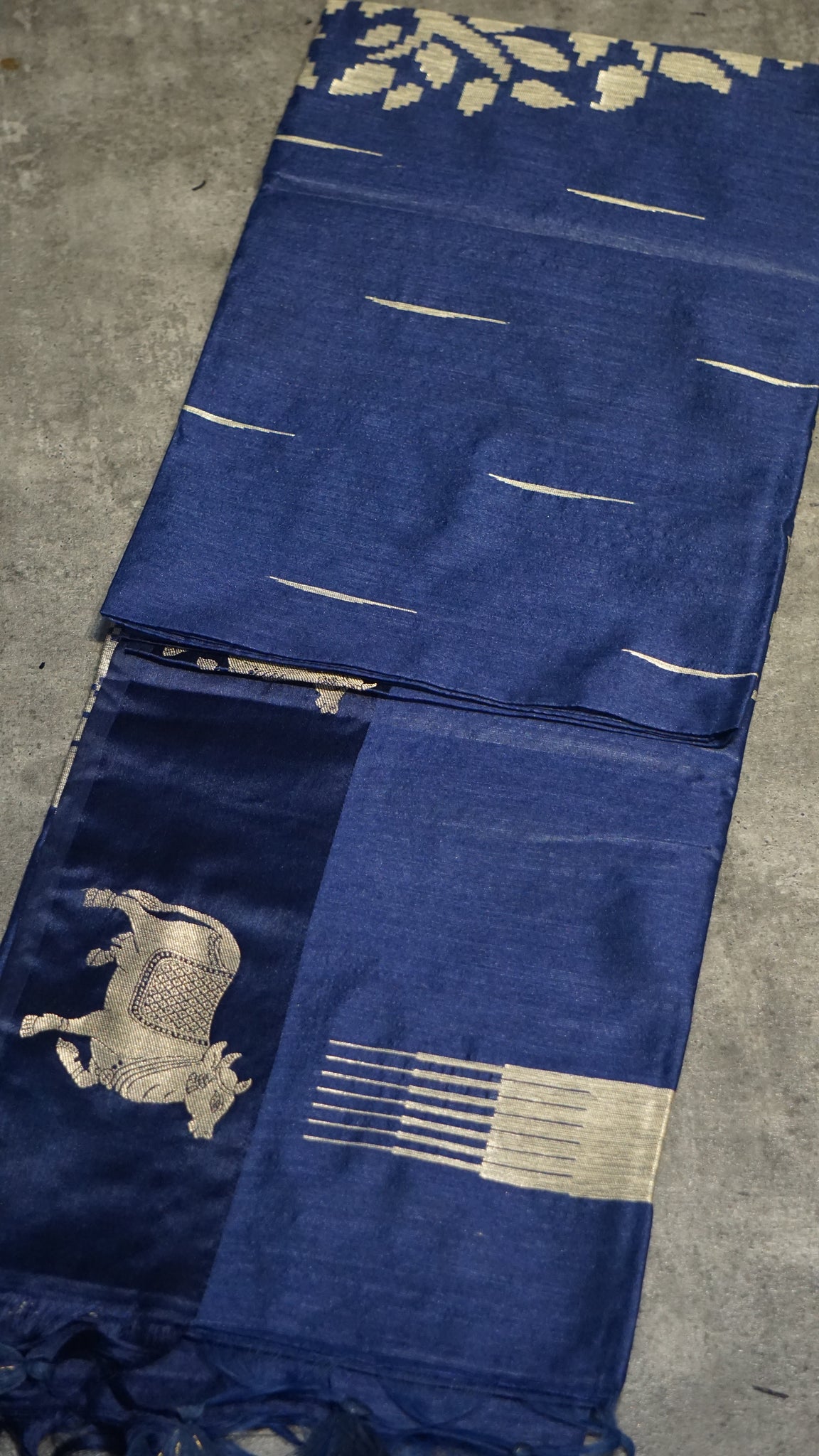 Chappa Semi Tussar Saree Ink Blue
