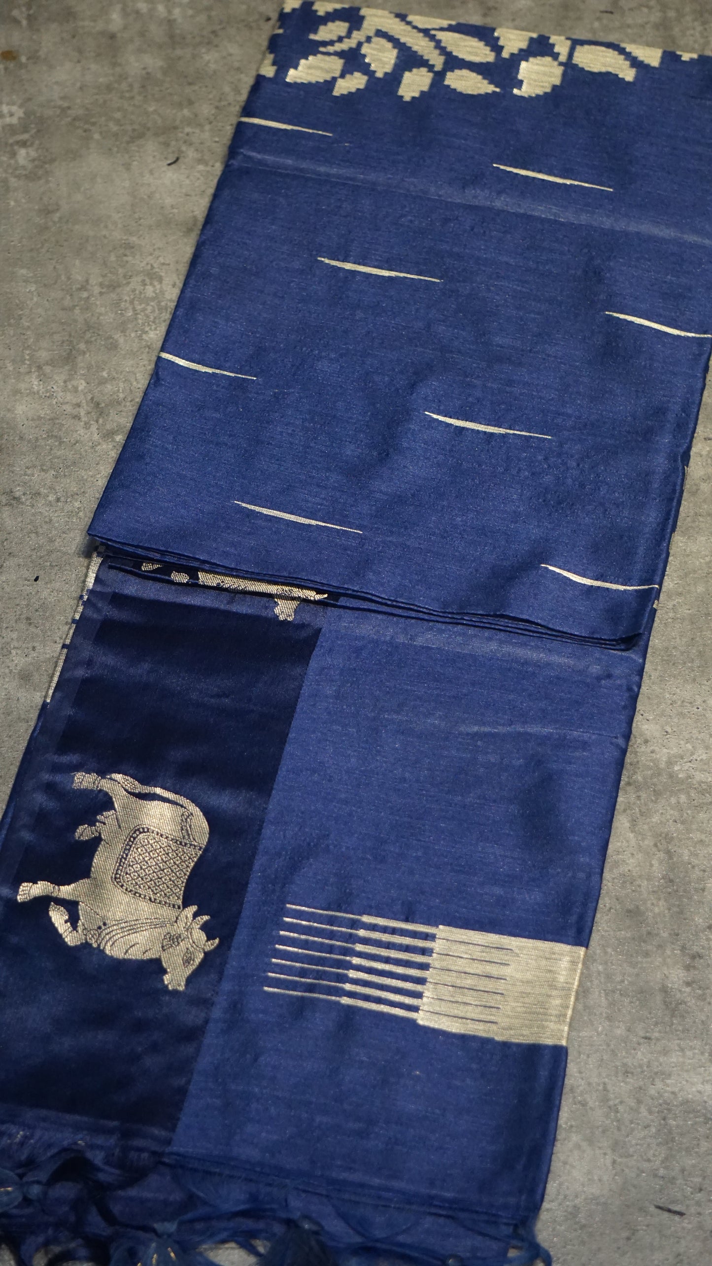 Chappa Semi Tussar Saree Ink Blue
