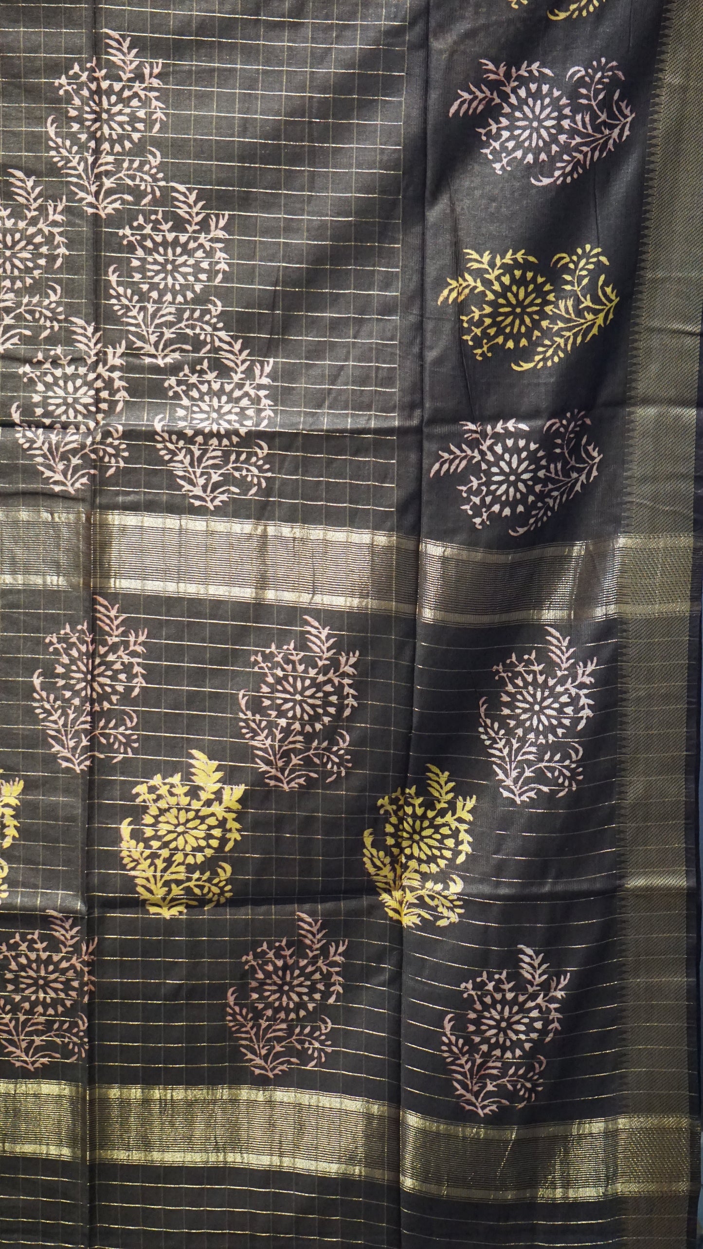 Bhagalpur Cotton Saree Checks Brown