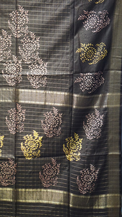 Bhagalpur Cotton Saree Checks Brown
