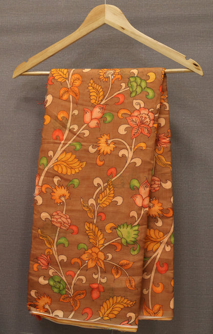 Semi Linen Saree Kalamkari Print -Brown