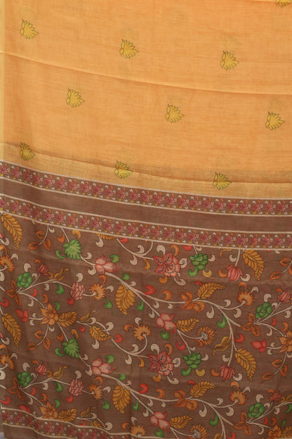 Semi Linen Saree Kalamkari Print -Brown