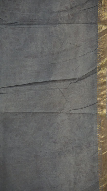 Semi Linen Grey Saree With Madhubani Print