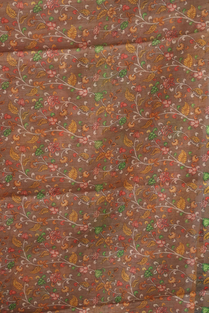 Semi Linen Saree Kalamkari Print -Brown
