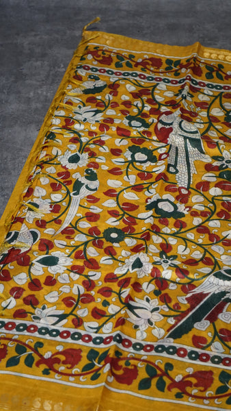 Semi Linen Kalamkari Saree Mustard Yellow
