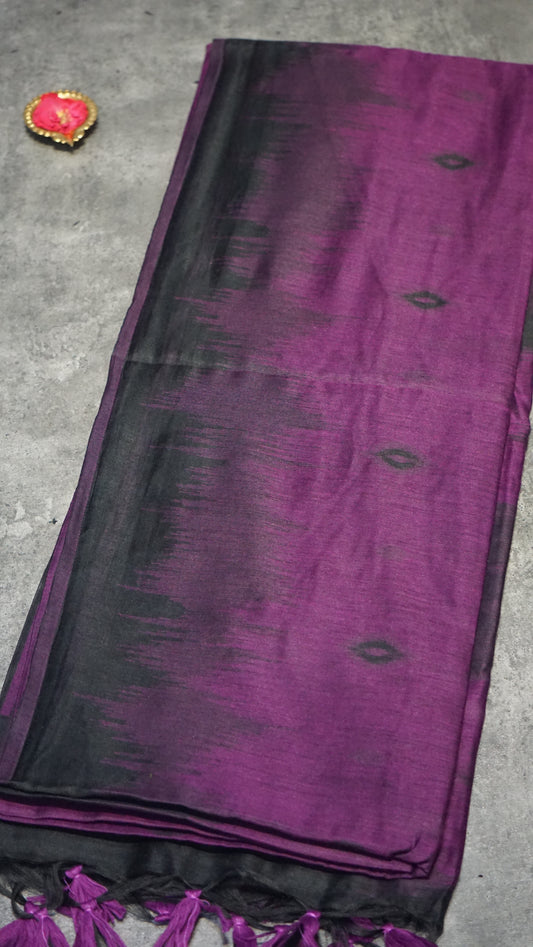 Munga Cotton Saree Ikkat Print Purple