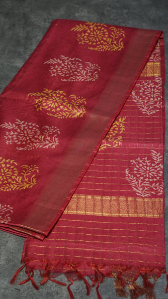 Bhagalpur Cotton Saree Checks Dark Pink