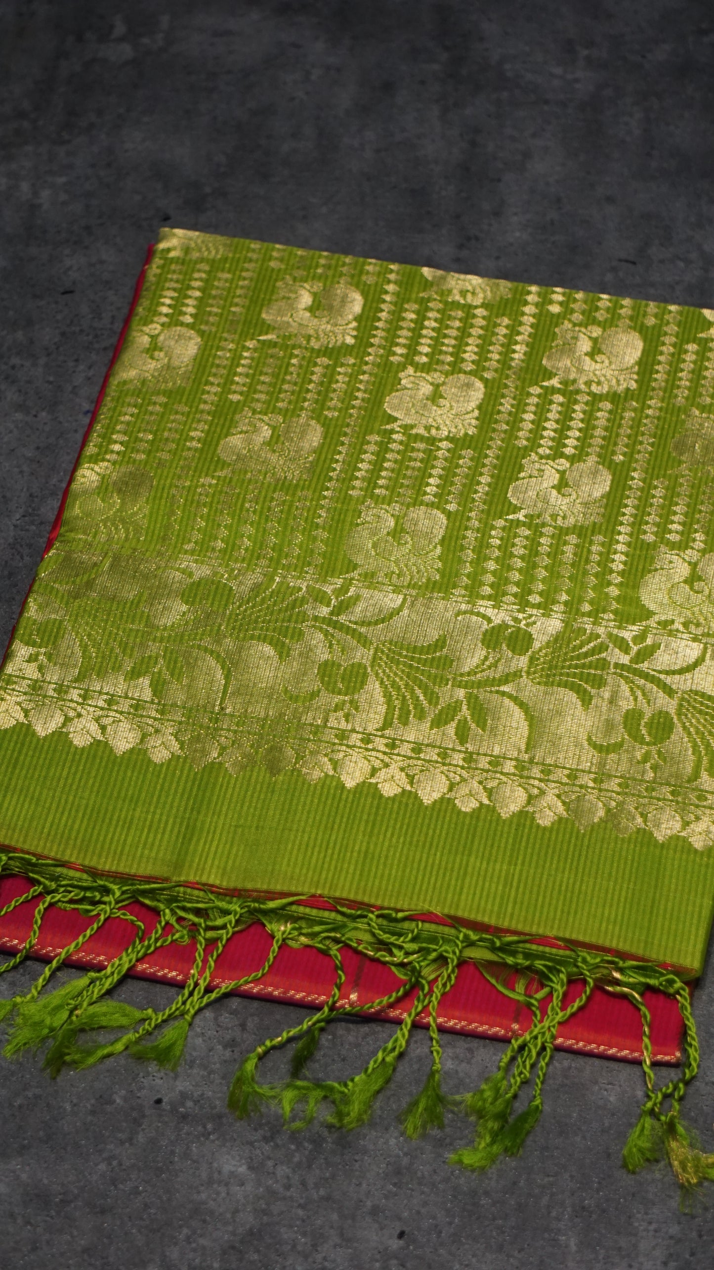 Soft Silk Saree Long Border Checks Green - Pink